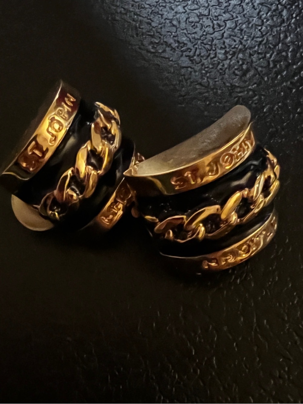 1990’s St John Gold Tone and Enamel Clip On Earrings